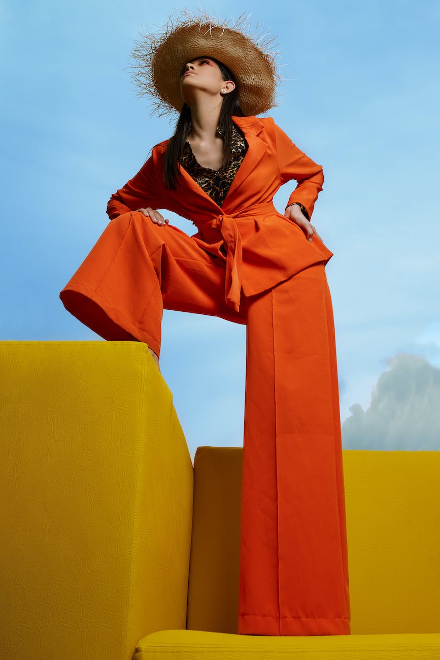 model in orange suit