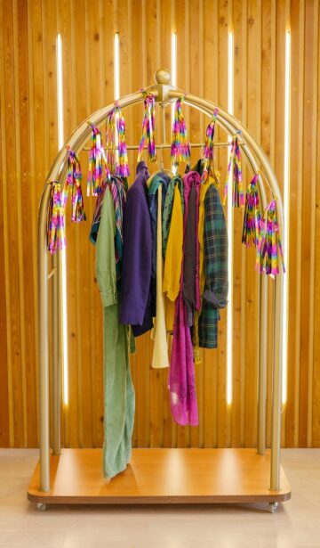 colorful fringe hanging on a clothes rack